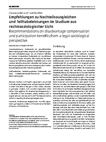 Vorschauseite 1: Empfehlungen zu Nachteilsausgleichen und Teilhabeleistungen im Studium aus rechtssoziologischer Sicht