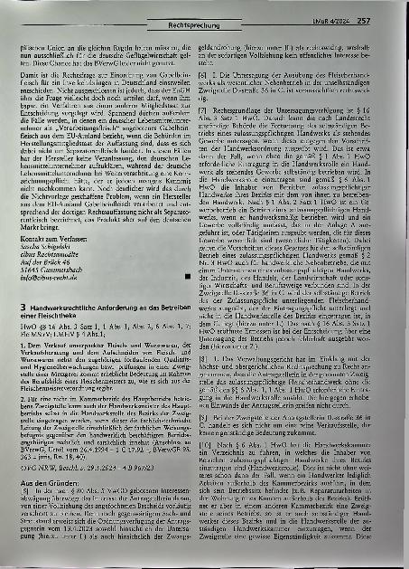 Vorschauseite 1: Handwerksrechtliche Anforderungen an das Betreiben einer Fleischtheke