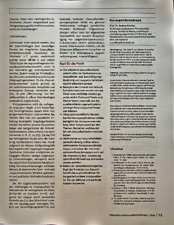 Vorschauseite 6: Subjektive Gesundheitskompetenz von Langzeitarbeitslosen - eine qualitative Studie