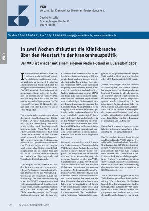 Vorschauseite 1: In zwei Wochen diskutiert die Klinikbranche über den Neustart in der Krankenhauspolitik