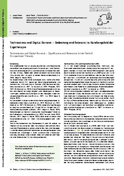 Vorschauseite 1: Technostress und Digital Burnout – Bedeutung und Relevanz im Handlungsfeld der Ergotherapie