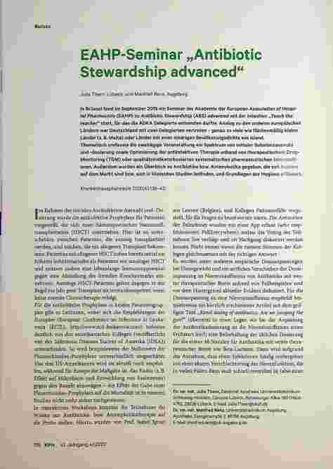 Vorschauseite 1: EAHP-Seminar „Antibiotika Stewardship advanced“