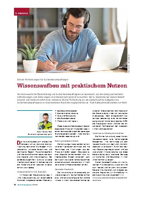 Vorschauseite 1: Online-Fortbildungen für Sicherheitsbeauftragte Wissensaufbau mit praktischem Nutzen