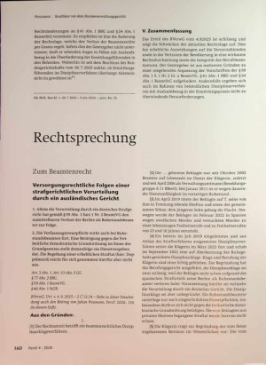 Vorschauseite 1: Zum Beamtenrecht Versorgungsrechtliche Folgen einer strafgerichtlichen Verurteilung durch ein ausländisches Gericht