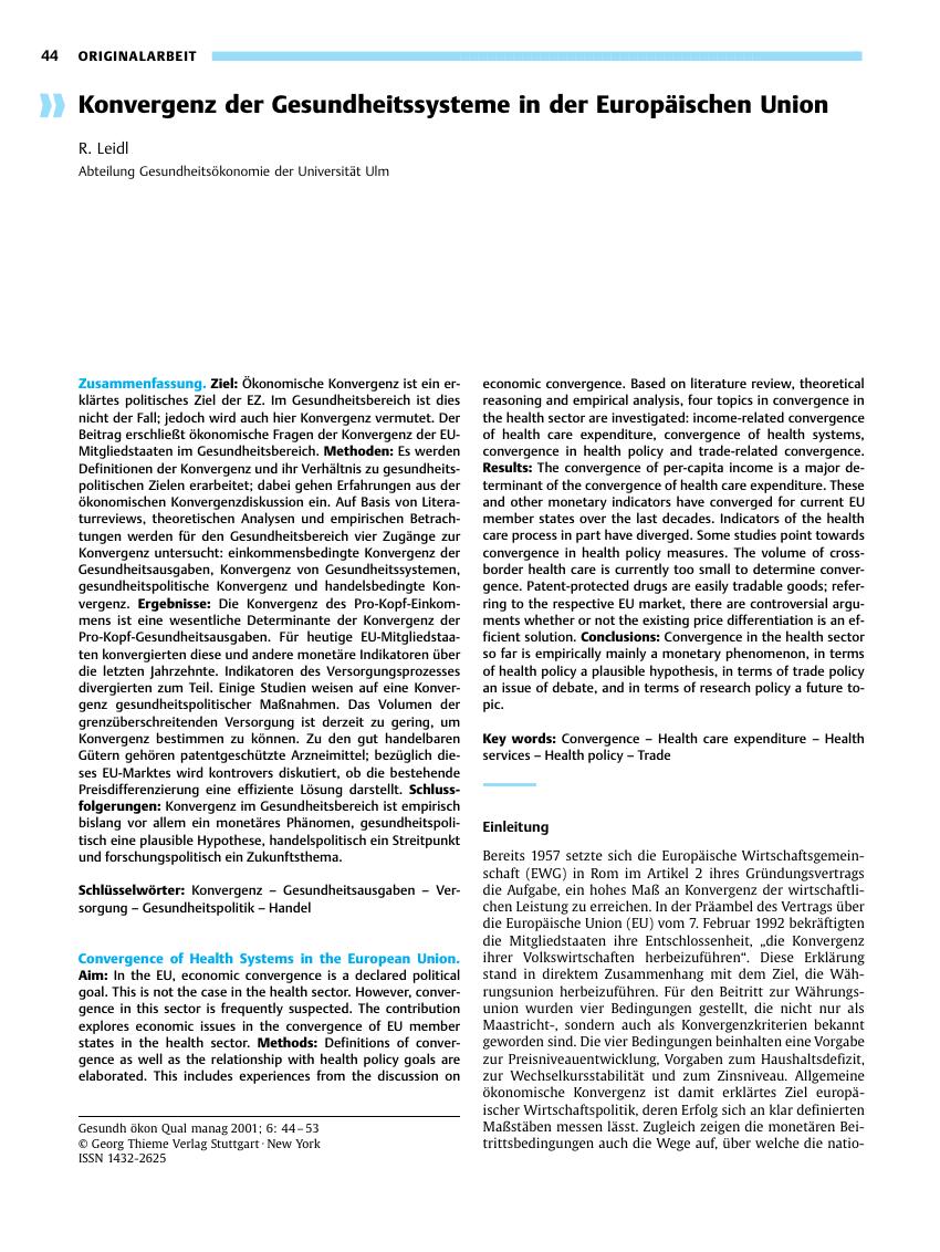 Vorschauseite 1: Konvergenz der Gesundheitssysteme in der Europäischen Union