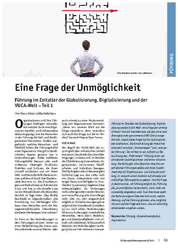 Vorschauseite 1: Eine Frage der Unmöglichkeit: Führung im Zeitalter der Globalisierung, Digitalisierung und der VUCA-Welt – Teil 1