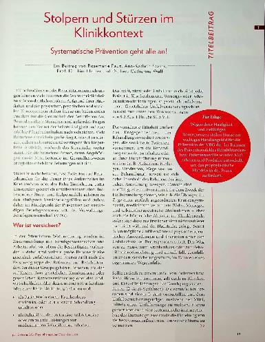 Vorschauseite 2: Stolpern und Stürzen im Klinikkontext. Systematische Prävention geht alle an!