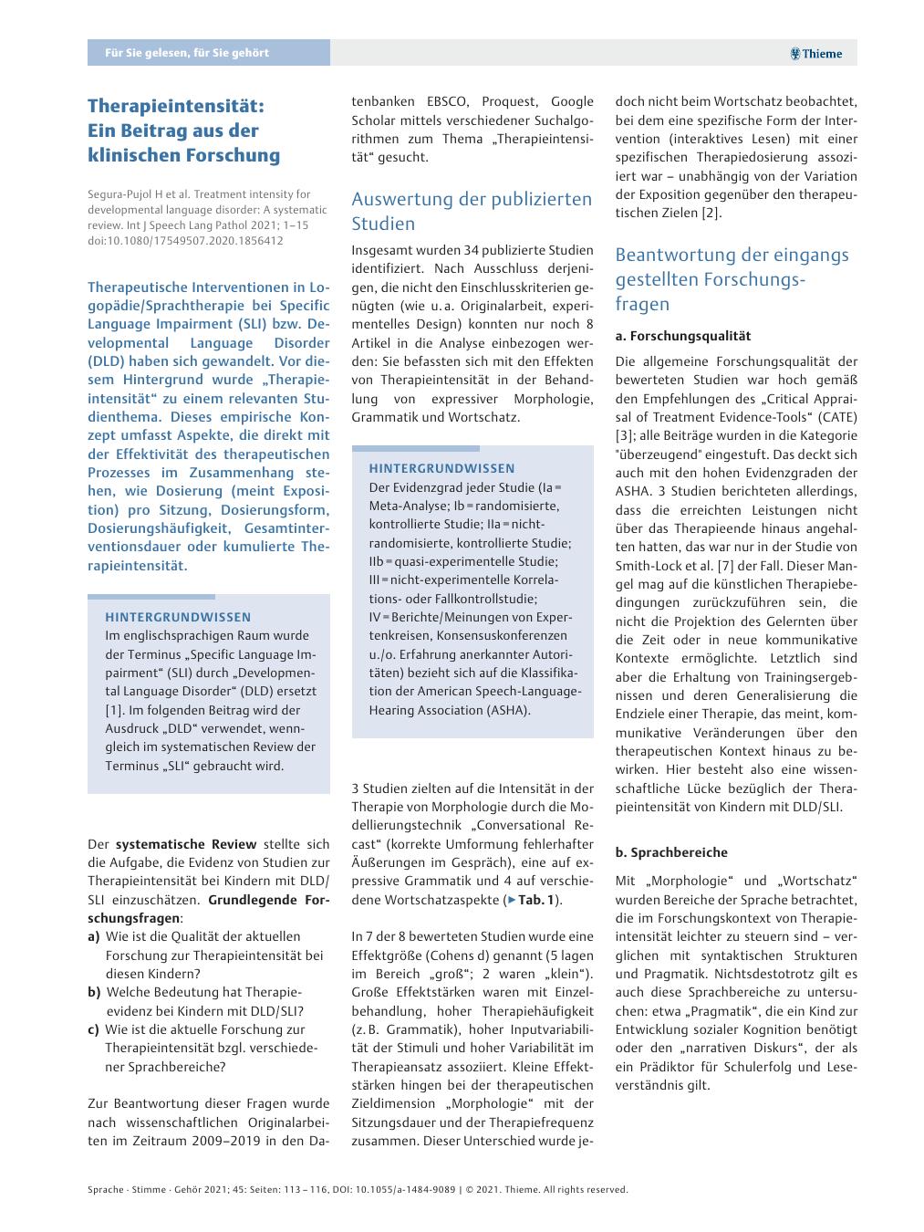 Vorschauseite 1: Therapieintensität: Ein Beitrag aus der klinischen Forschung