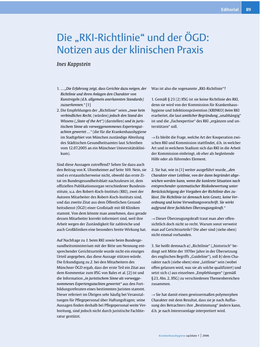 Vorschauseite 1: Die „RKI-Richtlinie” und der ÖGD: Notizen aus der klinischen Praxis