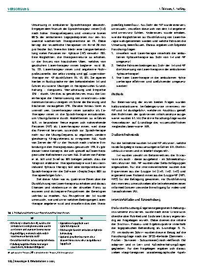 Vorschauseite 2: Supplementiver Einsatz von Laientherapie im ambulanten Setting – verbesserte Versorgungsqualität bei chronischer Aphasie?