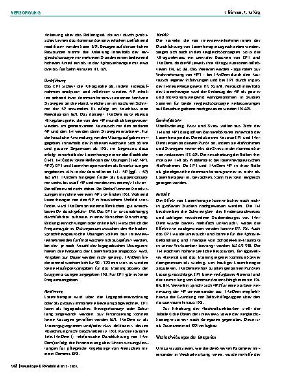 Vorschauseite 6: Supplementiver Einsatz von Laientherapie im ambulanten Setting – verbesserte Versorgungsqualität bei chronischer Aphasie?