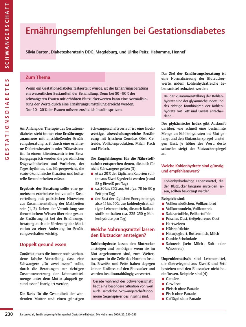 Vorschauseite 1: Ernährungsempfehlungen bei Gestationsdiabetes