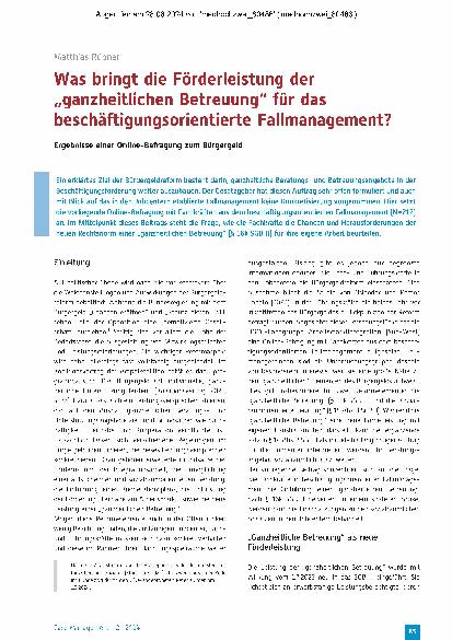 Vorschauseite 1: Was bringt die Förderleistung der „ganzheitlichen Betreuung“ für das beschäftigungsorientierte Fallmanagement?