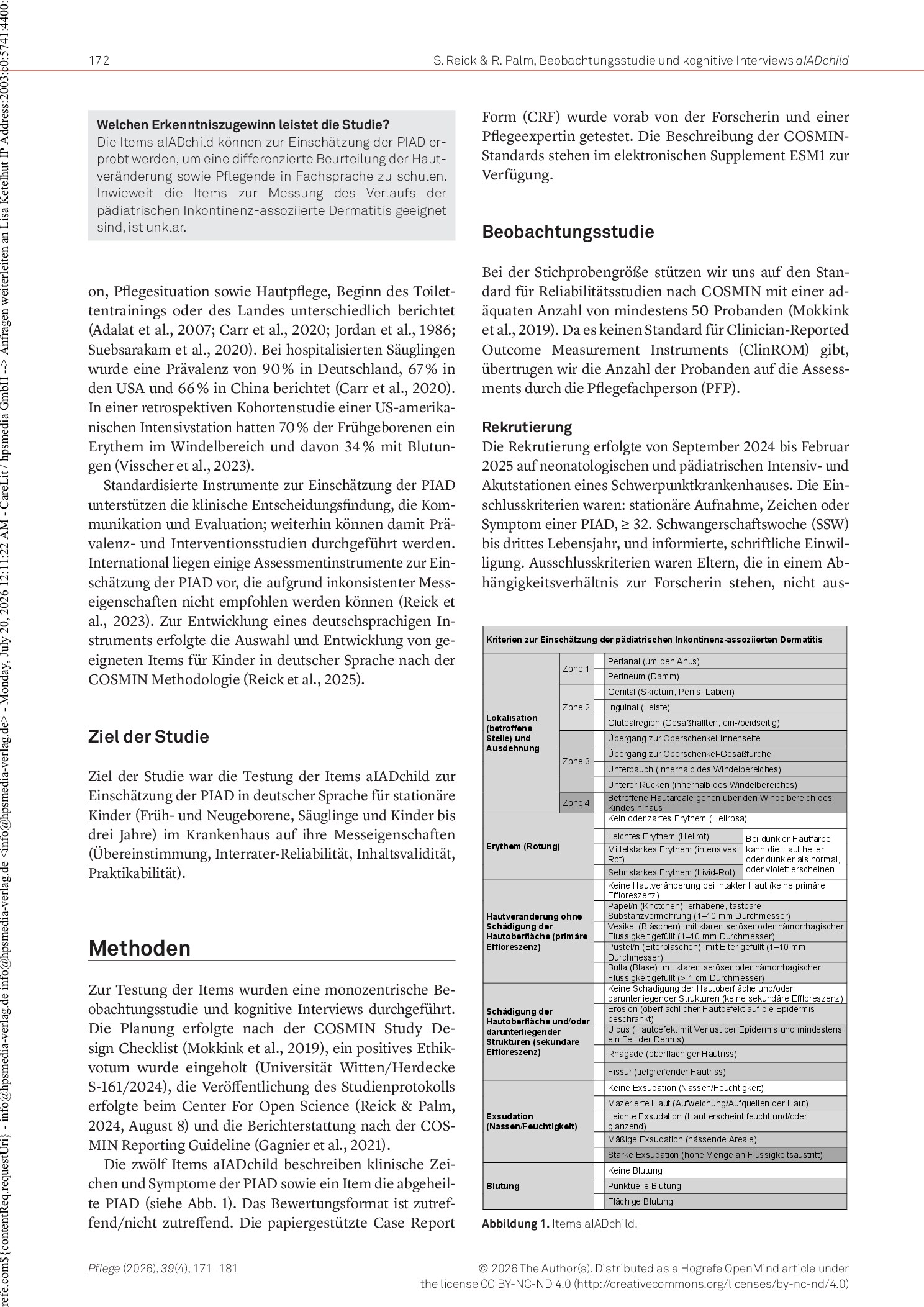 Vorschauseite 2: Messeigenschaften von Items zur Einschätzung der pädiatrischen Inkontinenz-assoziierten Dermatitis im Krankenhaus
