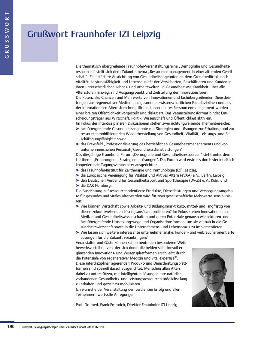 Vorschauseite 1: Grußwort Fraunhofer IZI Leipzig