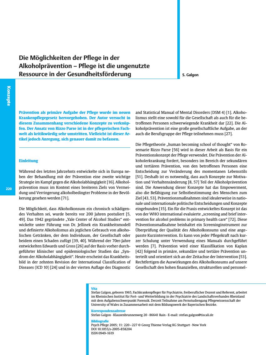 Vorschauseite 1: Die Möglichkeiten der Pflege in der Alkoholprävention - Pflege ist die ungenutzte Ressource in der Gesundheitsförderung