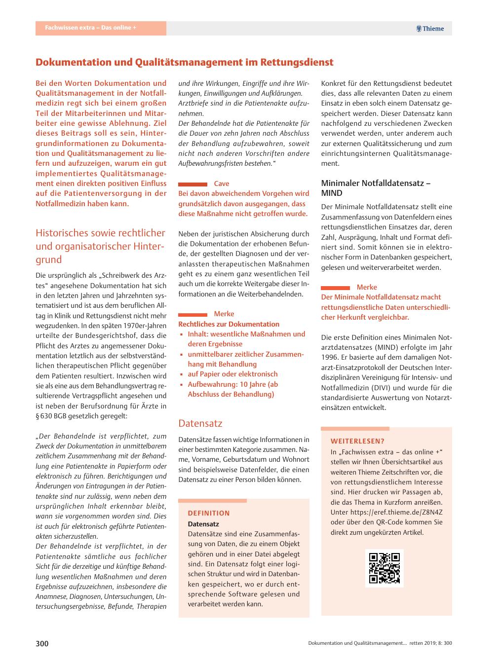Vorschauseite 1: Dokumentation und Qualitätsmanagement im Rettungsdienst