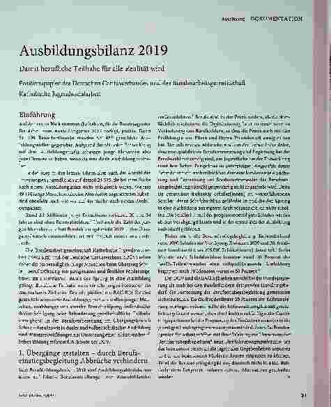 Vorschauseite 1: Ausbildungsbilanz 2019 Damit berufliche Teilhabe für alle Realität wird
