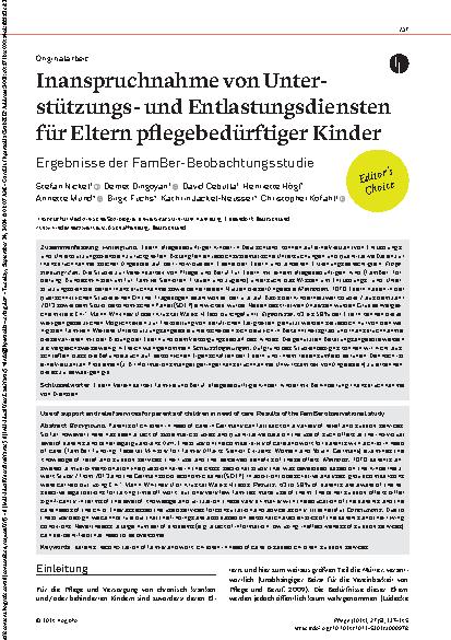 Vorschauseite 1: Inanspruchnahme von Unterstützungsund Entlastungsdiensten für Eltern pflegebedürftiger Kinder
