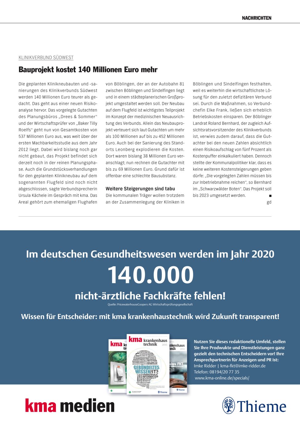 Vorschauseite 1: Bauprojekt kostet 140 Millionen Euro mehr