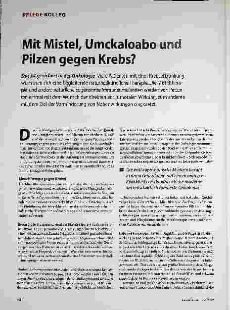 Vorschauseite 1: Mit Mistel, Umckaloabo und Pilzen gegen Krebs?