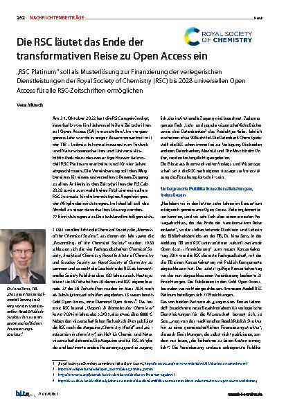 Vorschauseite 1: Die RSC läutet das Ende der transformativen Reise zu Open Access ein.