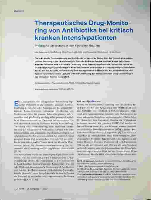 Vorschauseite 1: Therapeutisches Drug-Monitoring von Antibiotika bei kritisch kranken Intensivpatienten. Praktische Umsetzung in der klinischen Routine.