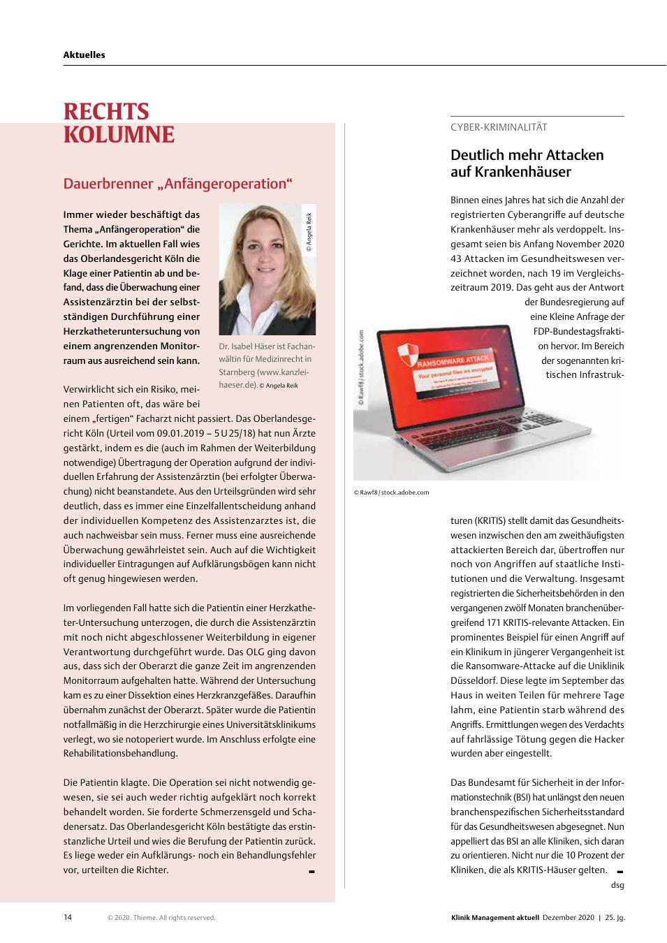 Vorschauseite 1: Dauerbrenner "Anfängeroperation"
