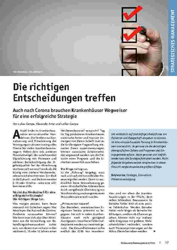 Vorschauseite 1: Die richtigen Entscheidungen treffen. Auch nach Corona brauchen Krankenhäuser Wegweiser für eine erfolgreiche Strategie.