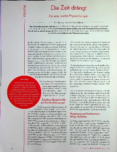 Vorschauseite 1: Die Zeit drängt Für eine starke Physiotherapie