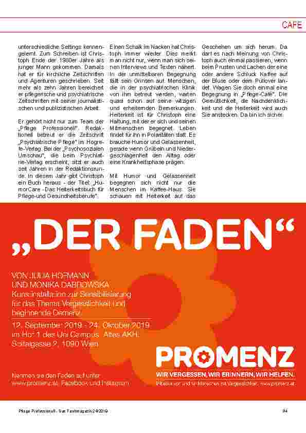 Vorschauseite 2: Mit gewollter Fachlichkeit und sprachlicher Leichtigkeit Mit „Christophs Pflege-Café“ wagt „Pflege Professionell“ ein innovatives Format