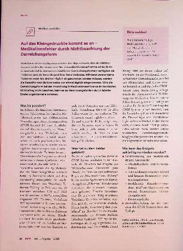Vorschauseite 1: Auf das Kleingedruckte kommt es an - Medikationsfehler durch Nichtbeachtung der Darreichungsform.