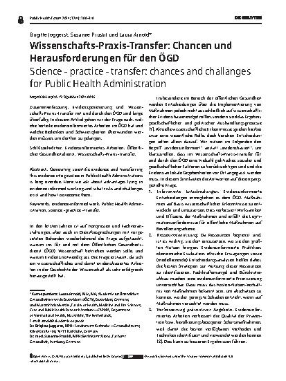 Vorschauseite 1: Wissenschafts-Praxis-Transfer: Chancen und Herausforderungen für den ÖGD