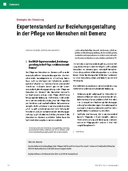 Vorschauseite 1: Expertenstandard zur Beziehungsgestaltung in der Pflege von Menschen mit Demenz
