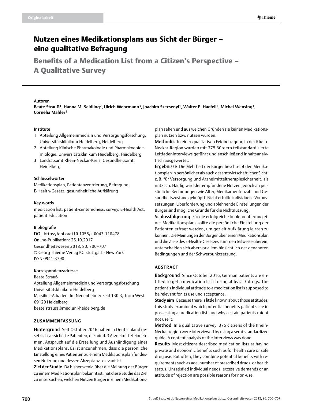 Vorschauseite 1: Nutzen eines Medikationsplans aus Sicht der Bürger – eine qualitative Befragung
