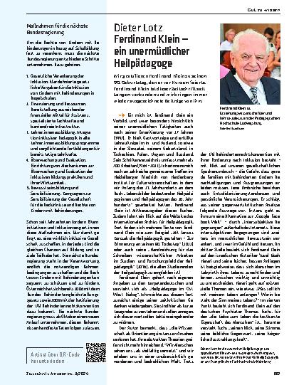 Vorschauseite 1: Ferdinand Klein – ein unermüdlicher Heilpädagoge