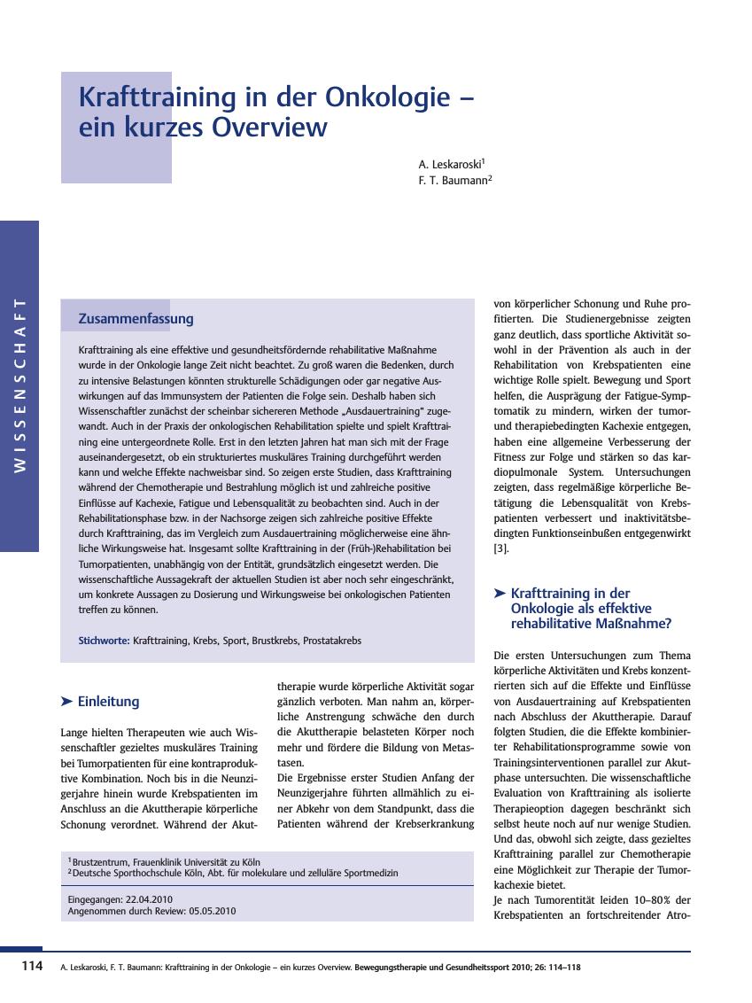 Vorschauseite 1: Krafttraining in der Onkologie – ein kurzes Overview