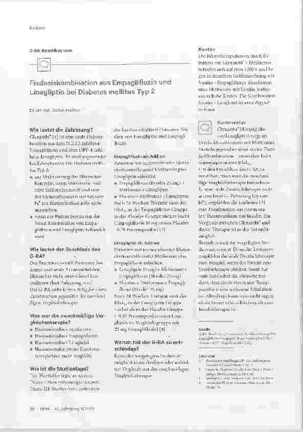 Vorschauseite 1: Fixdosiskombination aus Empagliflozin und Linagliptin bei Diabetes mellitus Typ 2