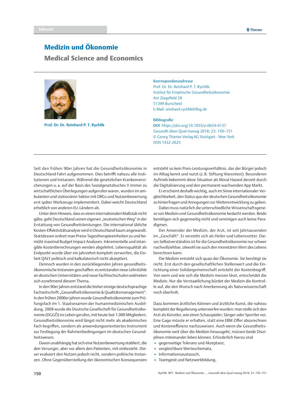 Vorschauseite 1: Medizin und Ökonomie