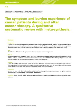 Vorschauseite 2: Das Symptomund Belastungserleben von Krebspatient*innen während und nach der Krebstherapie. Ein qualitativer systematischer Review mit Meta-Synthese.