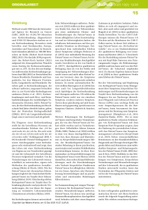 Vorschauseite 3: Das Symptomund Belastungserleben von Krebspatient*innen während und nach der Krebstherapie. Ein qualitativer systematischer Review mit Meta-Synthese.