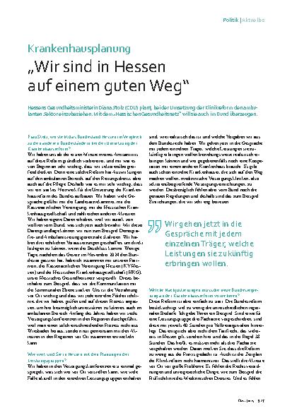 Vorschauseite 1: Krankenhausplanung „Wir sind in Hessen auf einem guten Weg“