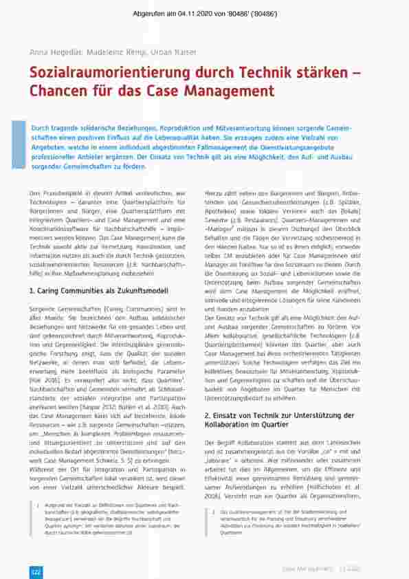 Vorschauseite 1: Sozialraumorientierung durch Technik stärken - Chancen für das Case Management