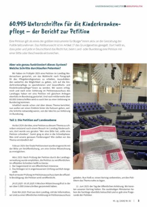 Vorschauseite 1: 60. 995 Unterschriften für die Kinderkranlcenpflege - der Bericht zur Petition