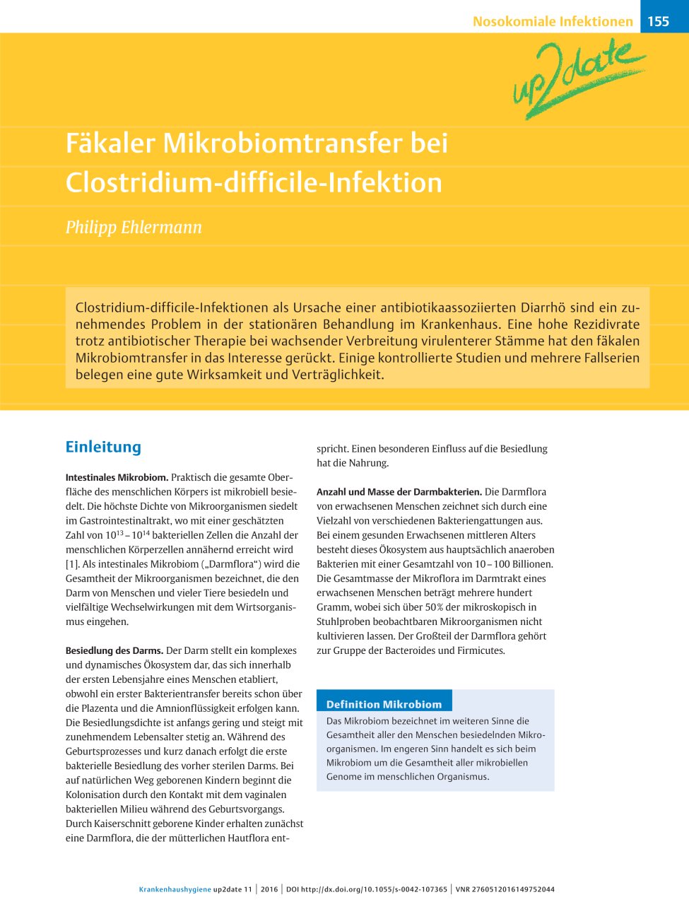 Vorschauseite 1: Fäkaler Mikrobiomtransfer bei Clostridium-difficile-Infektion