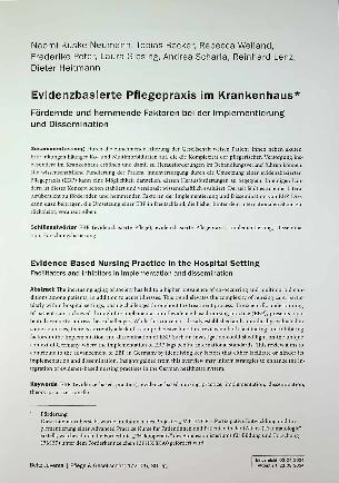 Vorschauseite 1: Evidenzbasierte Pflegepraxis im Krankenhaus* Fördernde und hemmende Faktoren bei der Implementierung und Dissemination
