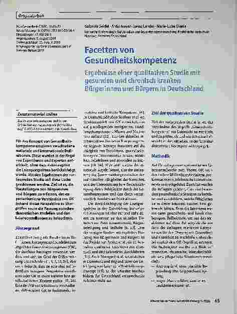 Vorschauseite 1: Facetten von Gesundheitskompetenz: Ergebnisse einer qualitativen Studie mit gesunden und chronisch kranken Bürgerinnen und Bürgern in Deutschland