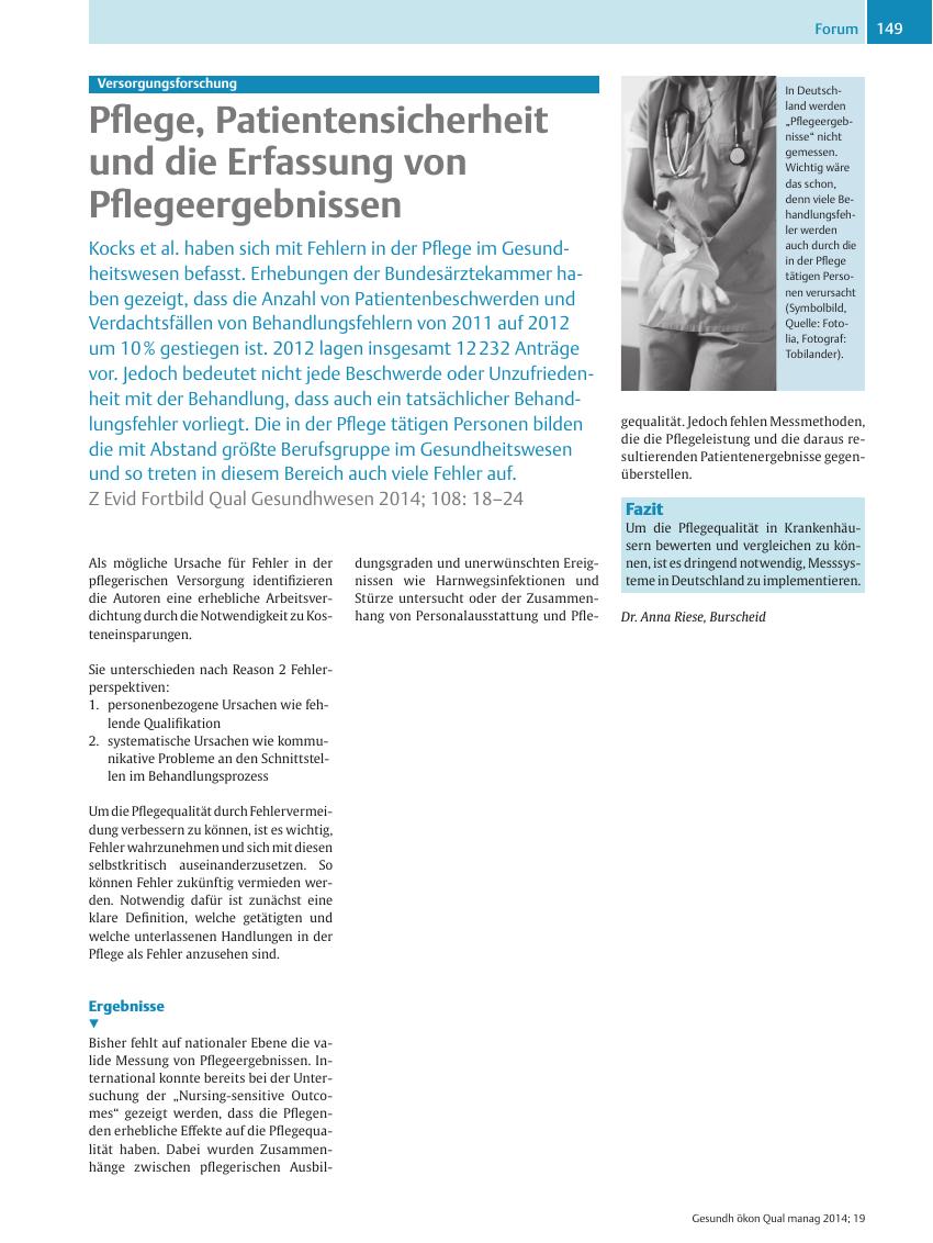 Vorschauseite 1: Versorgungsforschung ? Pflege, Patientensicherheit und die Erfassung von Pflegeergebnissen