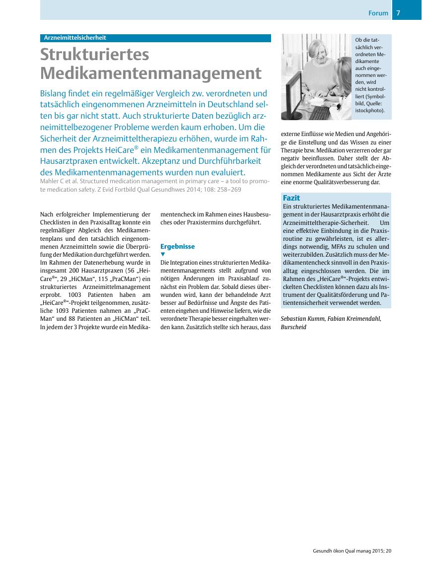 Vorschauseite 1: Arzneimittelsicherheit – Strukturiertes Medikamentenmanagement