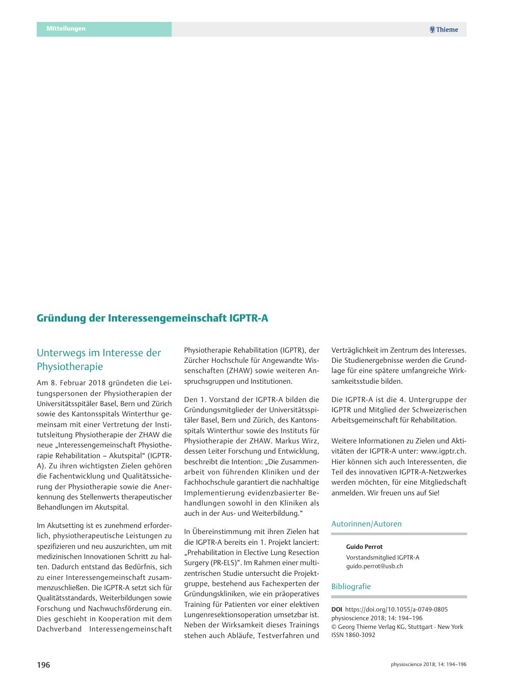 Vorschauseite 1: Gründung der Interessengemeinschaft IGPTR-A